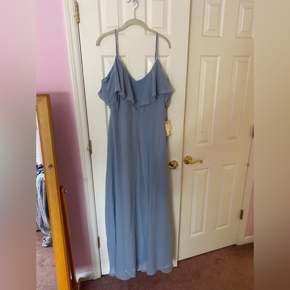 NEVER WORN Birdy Grey Jane bridesmaid dress with slit in shade Slate size XL